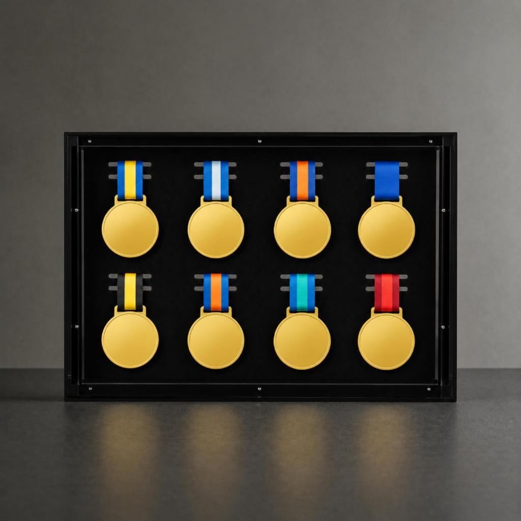 Award Organizer Sturdy Medal Display Box with Black Frame Scratch-Resistant