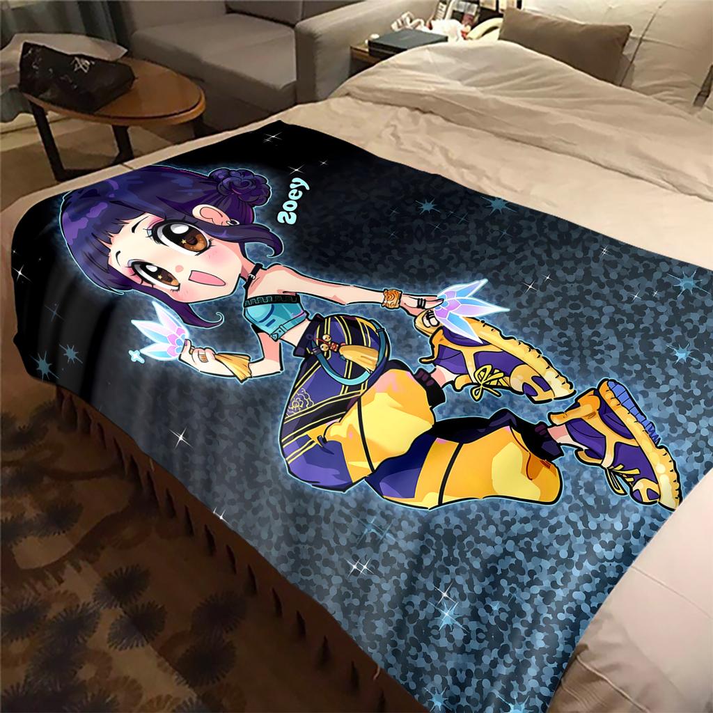 KPop Demon Hunters Zoey Print Flannel Blanket, Warm Comfortable for Bedrooms, Sofas, Beds -HYQ26