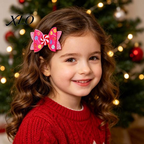Christmas Theme Hair Ornaments Candies Bow Clip for Women Girls, Sweet Glitter Hairpins, Artificial Leather Style Clips Parties Clip, Cute Pink