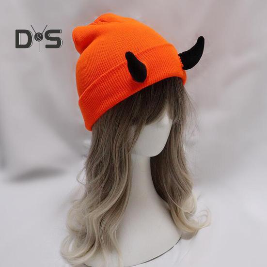 Вязаная шапка-бини с рогами дьявола, зимняя шапка-череп для мужчин и женщин с рогами для катания на лыжах в холодную погоду, теплая вязаная шапка ручной работы с рогами демона
