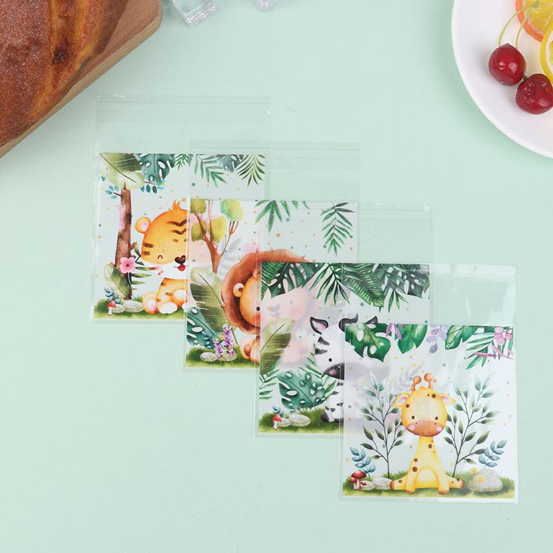 50 шт./пакет самозапечатывающиеся мешочки для печенья и конфет с изображением животных джунглей Wild One Safari тематика день рождения декор для детей подарочные пакеты для детского душа