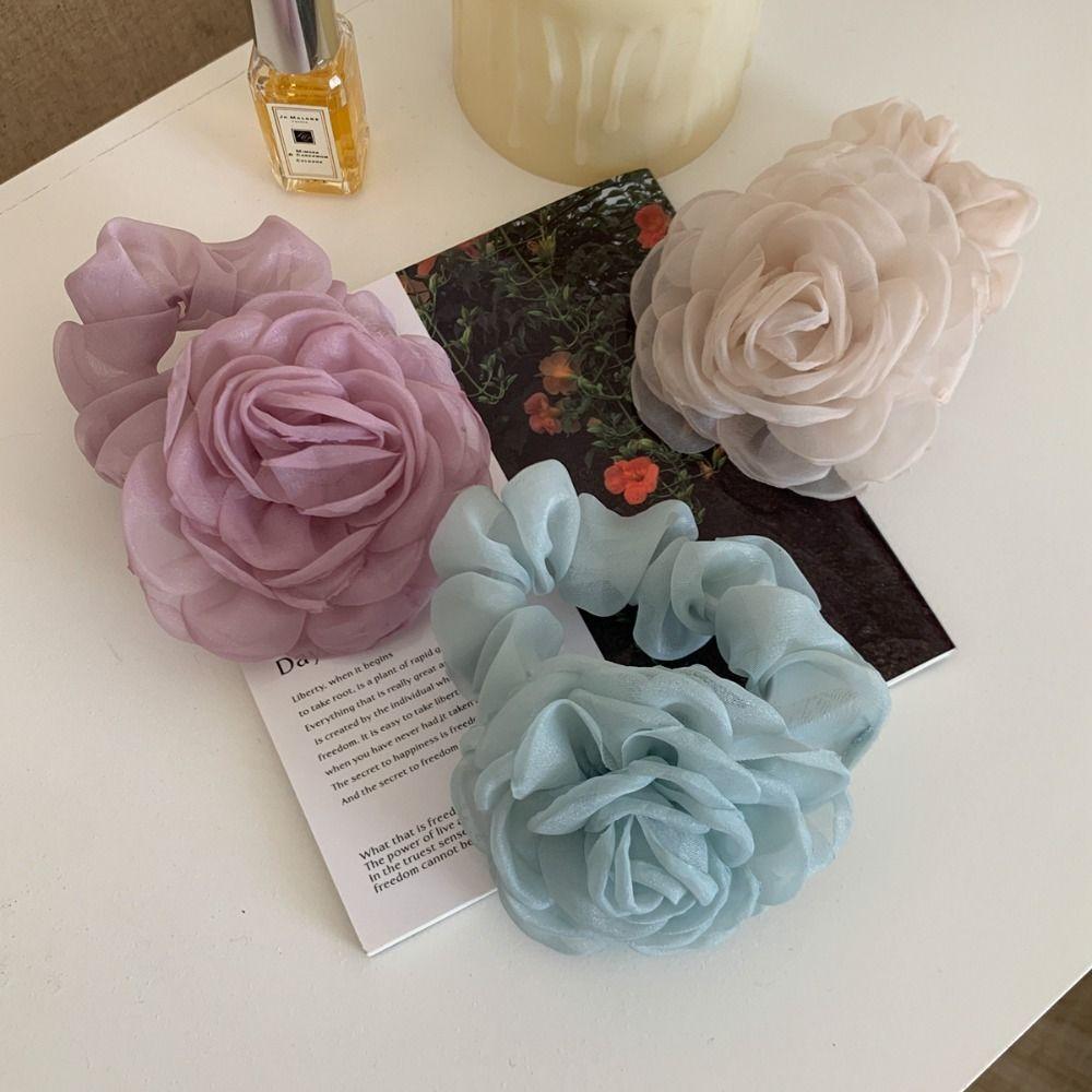 Резинка для волос Роза Веревка для волос Цветок камелии Эластичная резинка для волос Креативная сетчатая резинка для волос с цветком Женская