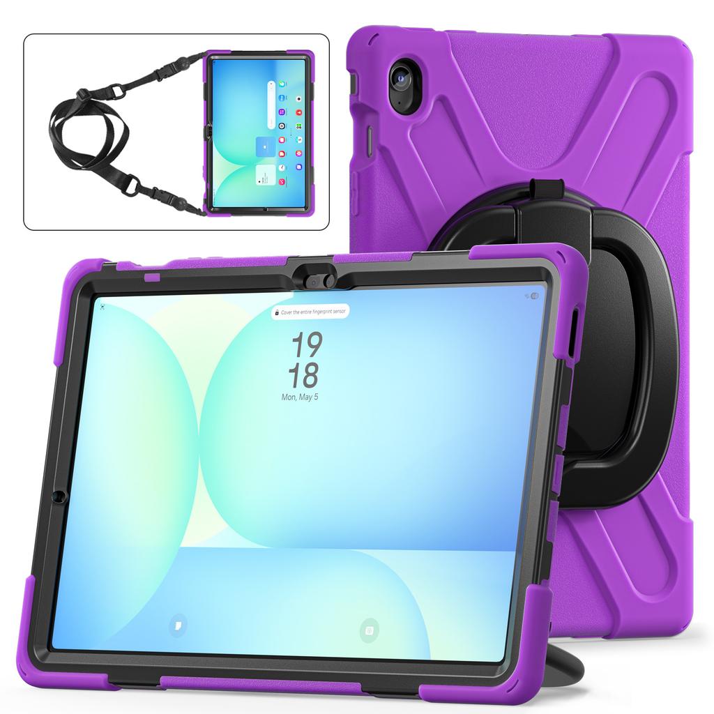 360 Rotating Kids Case for Samsung Galaxy Tab S10 FE Plus 2025 13.1 Inch SM-X620 SM-X626B Armor Stand Cover with Shoulder Strap