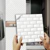 10pcs White Brick Embossed Flat Tiles Sticker Kitchen Wardrobe Bathroom Wall Decal Home Decor Waterproof Self-adhesive Wallpaper