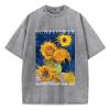 Womans Acid Wash T-Shirts Sunflower Waiting For My Own Sun Prints Tops Crewneck Cotton Oversize Clothes