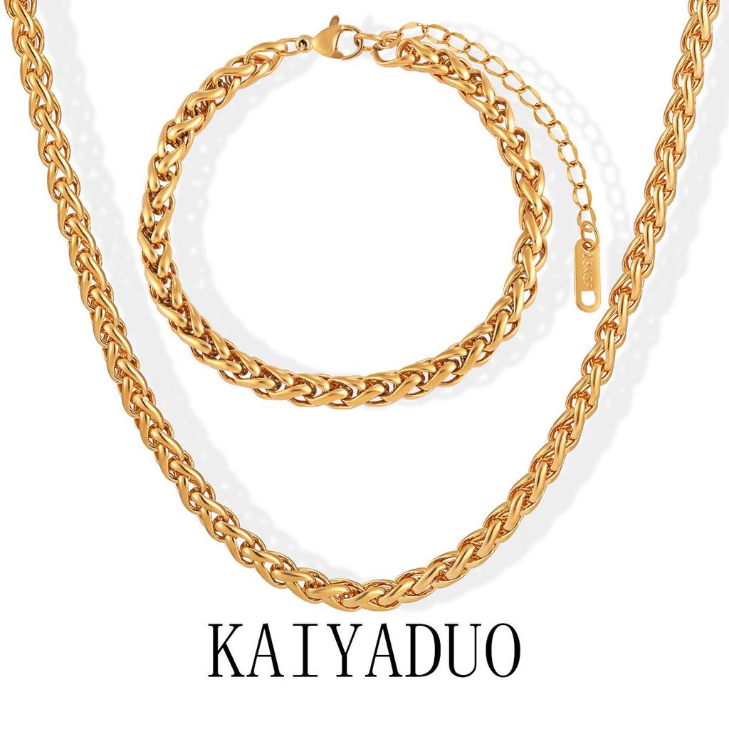 Женский браслет и ожерелье из титановой стали с золотым покрытием, цепочка «Драконья кость», плетение «Корзинка»