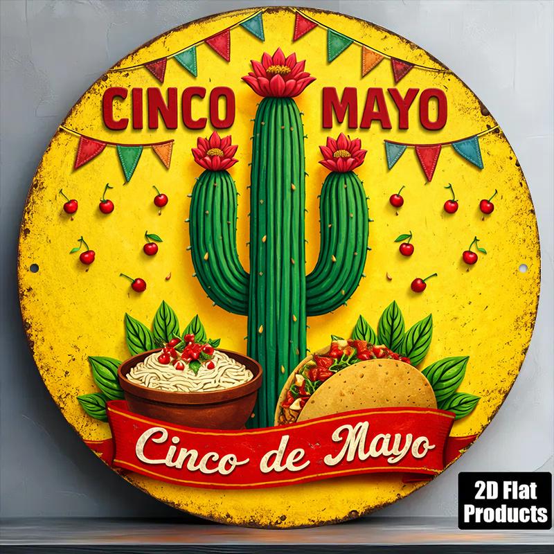 D Flat pc x Inch xcm D Flat Round Sign Vintage Cinco De Mayo Plaque Mexican Holiday Party Decor Themed Decorat