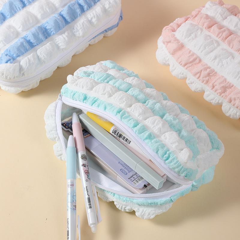 Сумка для хранения ярких цветов в полоску с цветными блоками, студенческая модная большая вместительная сумка для канцелярских принадлежностей с пузырьковым облаком, пенал, косметичка