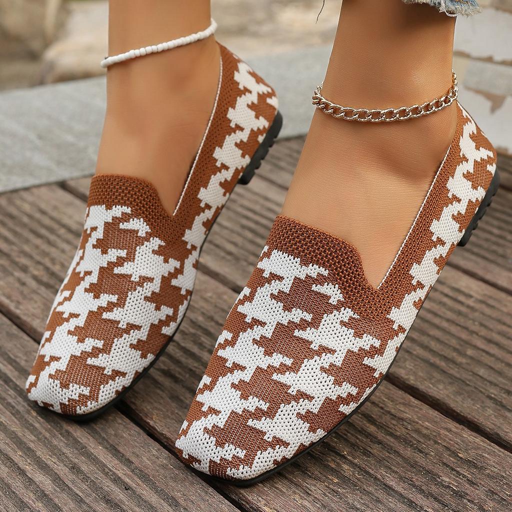 Модные женские балетки Весенне-осенние плоские повседневные туфли для женщин Вязаные балетки с круглым носком Модные лоферы с принтом Zapatos De Mujer