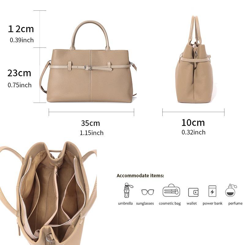 Винтажная кожаная женская сумка, новая вместительная сумка-платина для通勤, женская сумка через плечо, портативная сумка-тоут.