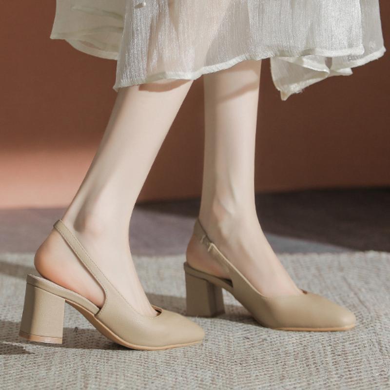 Мода Повседневная Мода Туфли-лодочки на высоком каблуке Слингбэк Удобная обувь Большой размер 41 Хаки Белый Женский каблук Офис Вечеринка Свадебная обувь