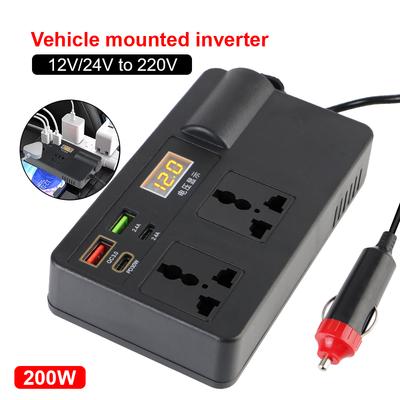 Автомобильный инвертор DC 12V/24V в AC 220V преобразователь 200W адаптер питания универсальный переключатель ВКЛ/ВЫКЛ обнаружение напряжения автоаксессуары USB/PD/Type-C зарядные устройства