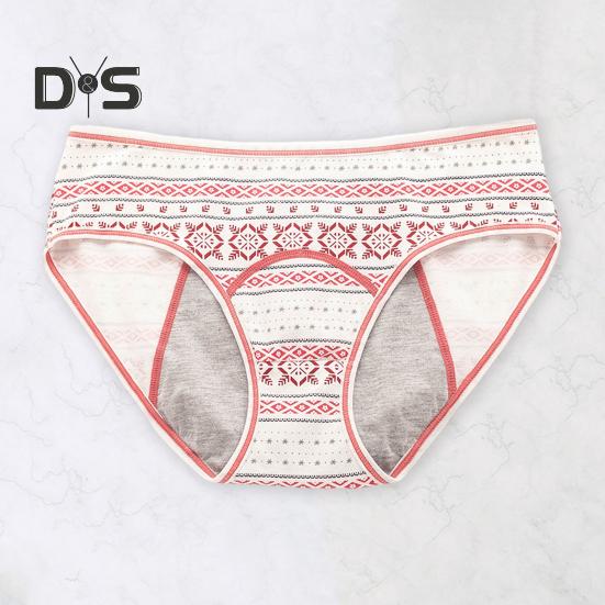 Women Panties Geometric Print High Waist Seamless Elastic Period High Absorbency Prevents Leakage Briefs Menstrual Underpants Daily Wear Sleep