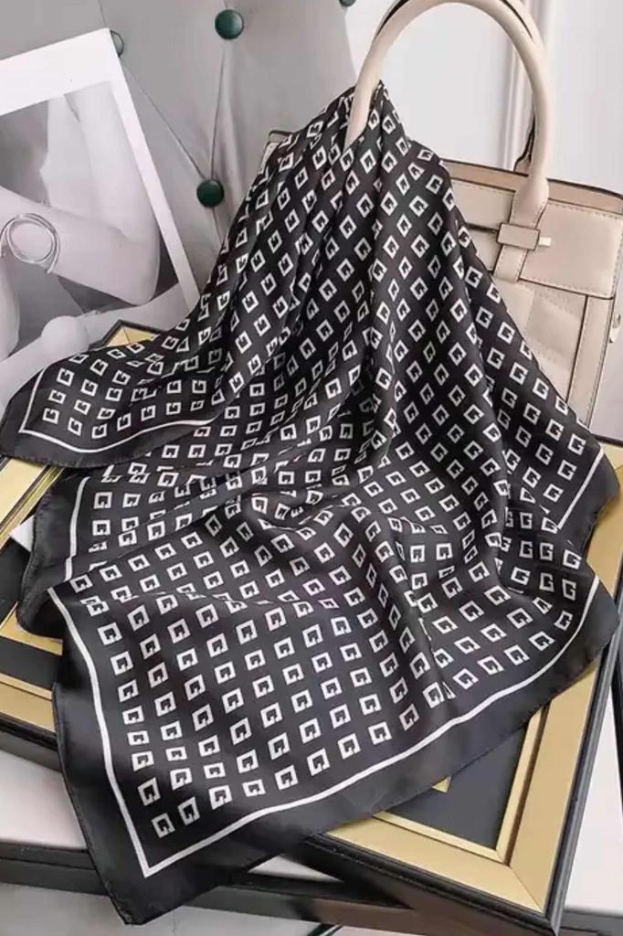 Black Scarf with Geometric Pattern 90X90 - Modern Classic in Minimalist Style