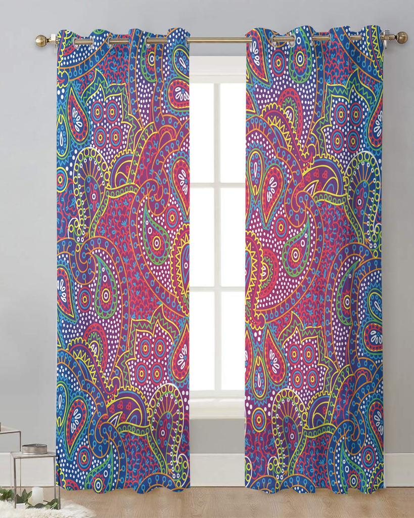 Indian Boho Paisley Texture Chiffon Sheer Curtains for Living Room Bedroom Home Decoration Window Voiles Tulle Drapes Curtain
