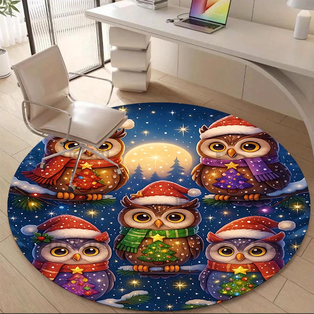 1pc Christmas Owls Office Round Area Rug, Indoor Mat Suitable ForOffice, Under Office Chairs Bedroom Living Room Home Decor, Room Decot171