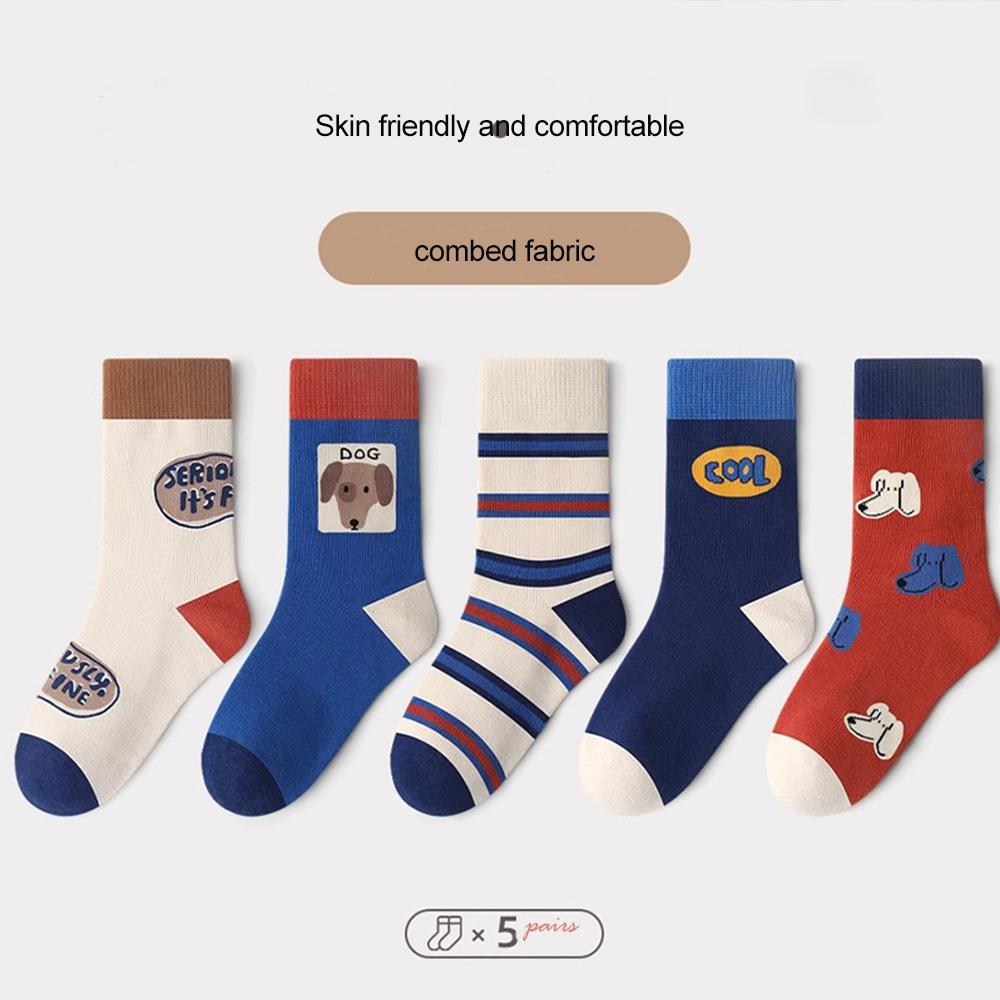 5 пар ярких цветов, носки средней длины для детей, спортивные, для школьников, весна-осень, мягкий хлопок, для малышей 1-14 лет