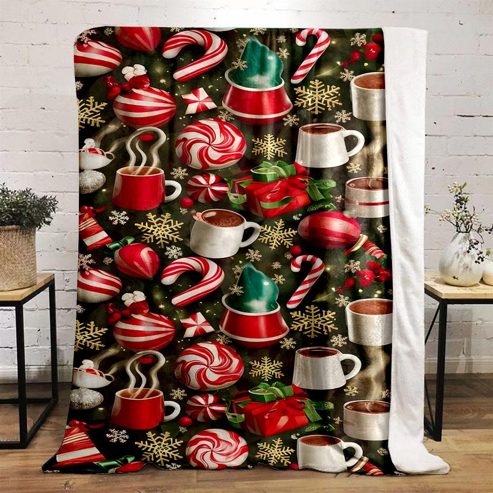 Christmas Candy and Hot Cocoa Pattern Patterned flannel blanket perfect for the bedroom living room, sofa, or a little nap