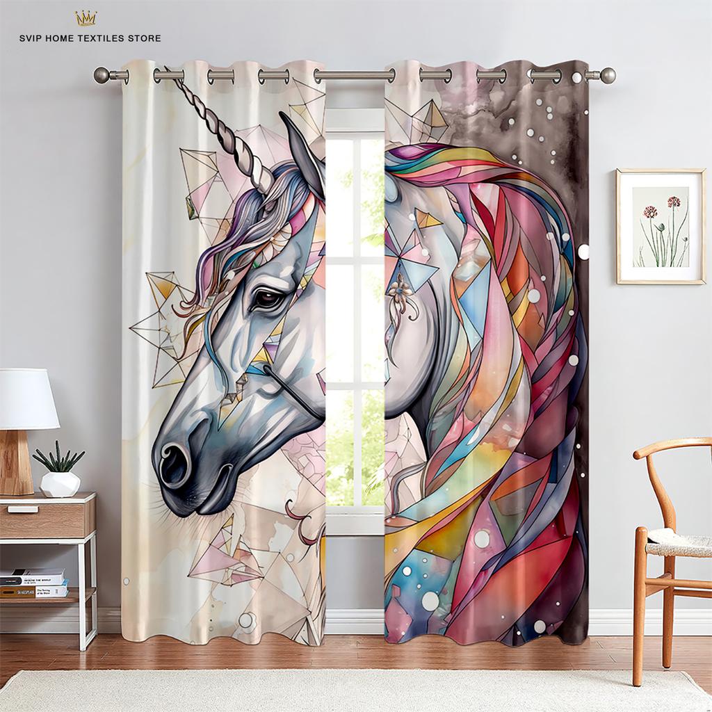 Cartoon Cute Unicorn Windows Curtains for Living Room Child Bedroom Window Treatment Blinds Kitchen Curtains