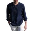 Cotton Line Men's Long-Sleeved Shirts Summer Solid Color Stand-Up Collar Casual Beach Style Plus Size