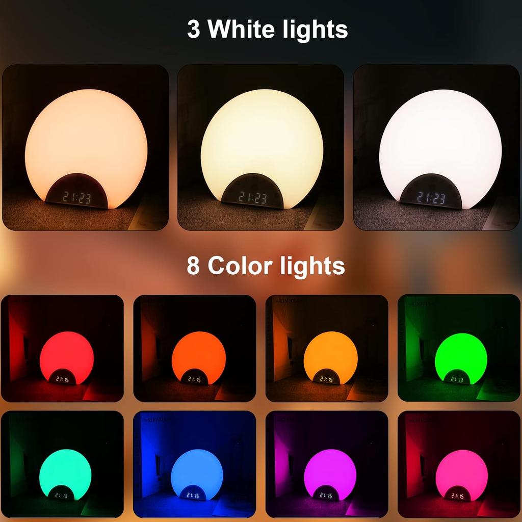 Будильник ANTDALIS с имитацией рассвета, световой будильник для детей, взрослых, крепко спящих, с двойным будильником, функцией повтора сигнала, помощник для сна с 7 звуками природы для спален