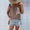 YYFS Женские модные повседневные футболки и топы без рукавов с леопардовым принтом и подтяжками с v-образным вырезом