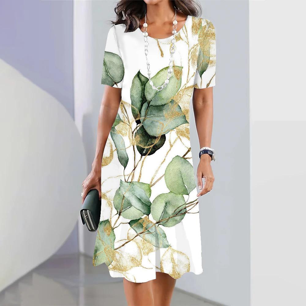 Платье модное женское летнее белое платье с круглым вырезом и короткими рукавами с принтом повседневное Vestidos свободное платье макси элегантное для дам