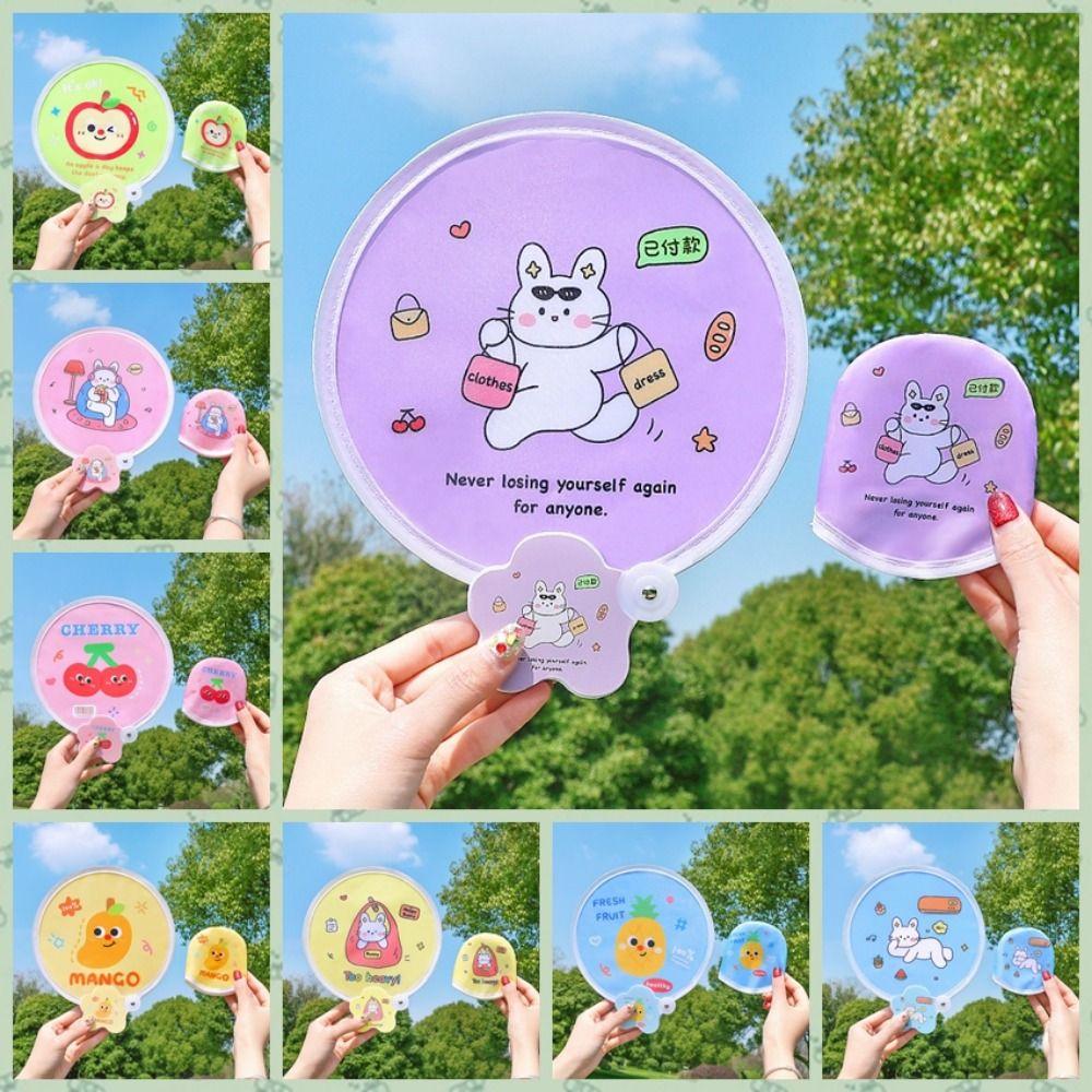 Cartoon Folding Fans Round Beach Lawn Hand Fan Flying Disc Fans  For Beach Lawn