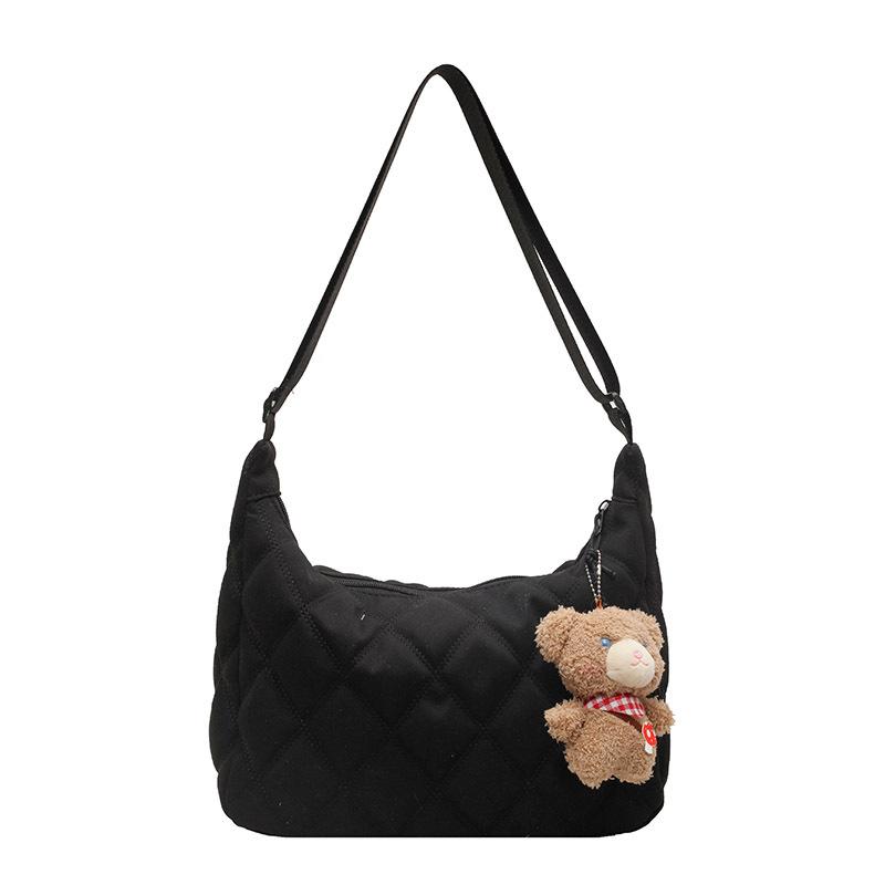 Autumn and Winter Canvas Bag Women's Bag 2025 New Super Fashionable Korean Large-capacity Tote Bag Diamond Versatile Messenger Bag