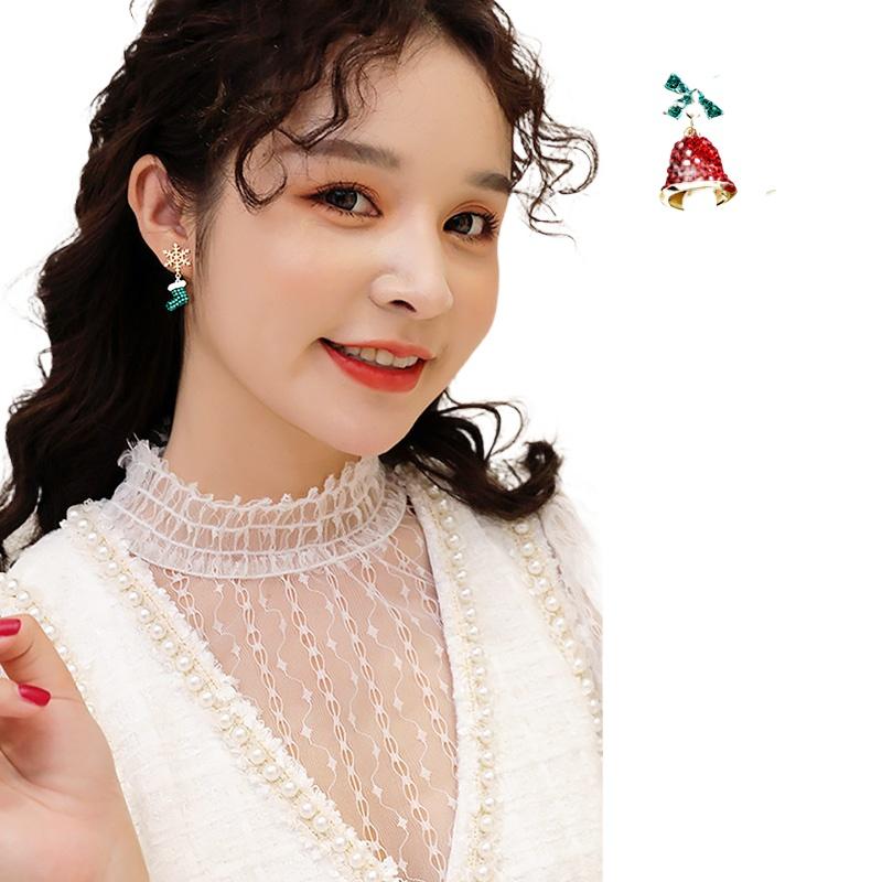 Женские асимметричные серьги-гвоздики в виде рождественской елки, рождественские носки с оленями, модные украшения