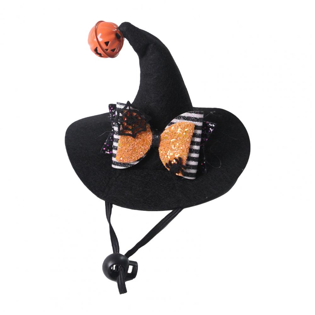 Small Dog Hat Halloween Cat Hat with Pumpkin Bell Sequined Bow Festive Pet Costume Small Dog Party Accessory for Halloween