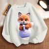 Милое худи с круглым вырезом и лисичкой цвета молочного чая для детей, модное повседневное худи с длинным рукавом для мальчиков и девочек на весну и осень