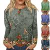 Women's Fashion Casual Long Sleeve Print Round Neck Pullover Top Blouse