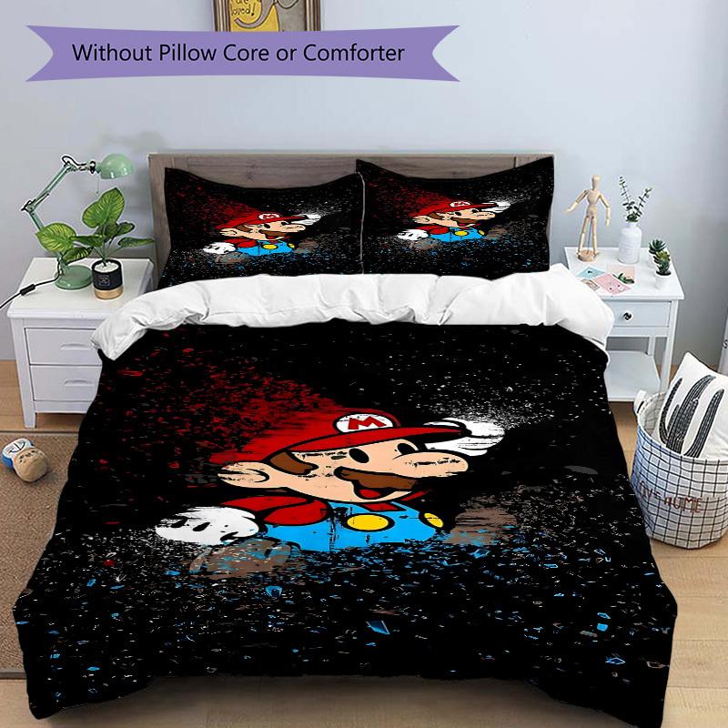 3pc Mario Bros Bedding Set Guest Room Bedroom Decor Christmas Halloween Decor Birthday and Holiday Gifts- All Seasons 3pcs Quilt 087