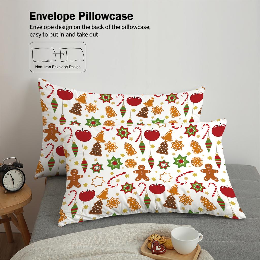 Рождественский милый принт с узором пряничного человечка, 3 предмета (1 пододеяльник+2 наволочки, без наполнителя) Удобный постельный комплект
