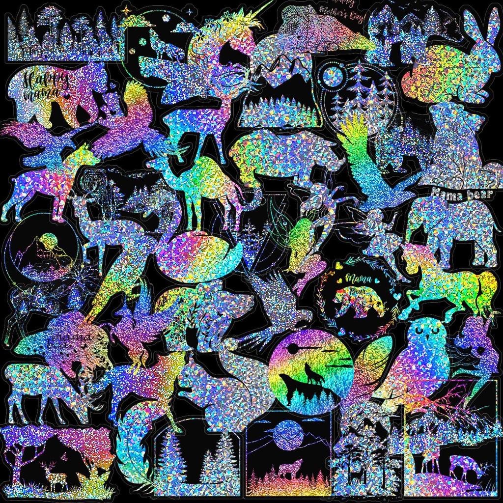 100 Transparent Laser Stickers Dream Forest Stickers Pack Two-color Laser Gold