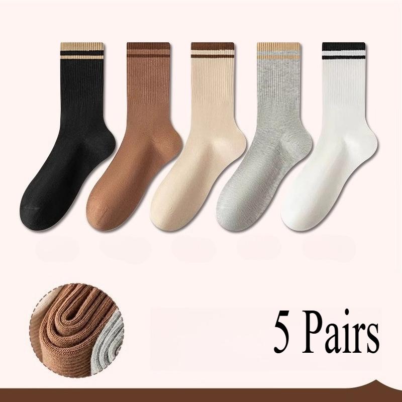 5/10 пар простых высокоэластичных повседневных носков для девочек с полосками Майяра, носки в корейском стиле для женщин