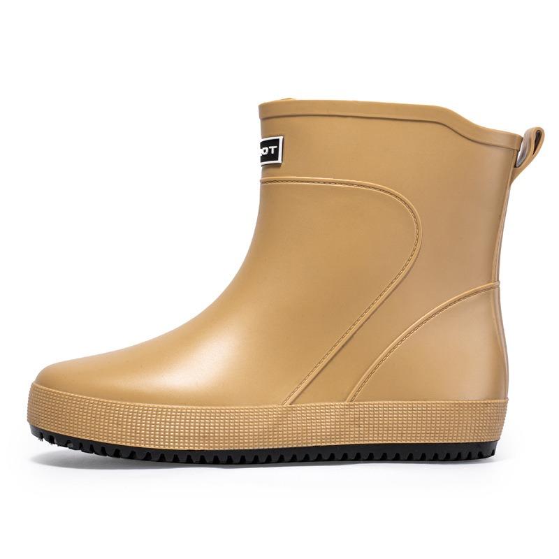 R New Trendy Men's Rain Boots Medium Tube Rain Shoes Flat Bottom Water Shoes Takeaway Fishing Waterproof Glue Shoes