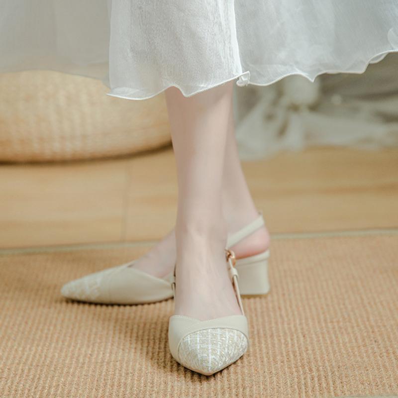 Fashion Women's Breathable Sandals 2024 Summer New Fashion Pointed Thick Heeled High Heels Outside Wearing Women Elegant Single Shoes