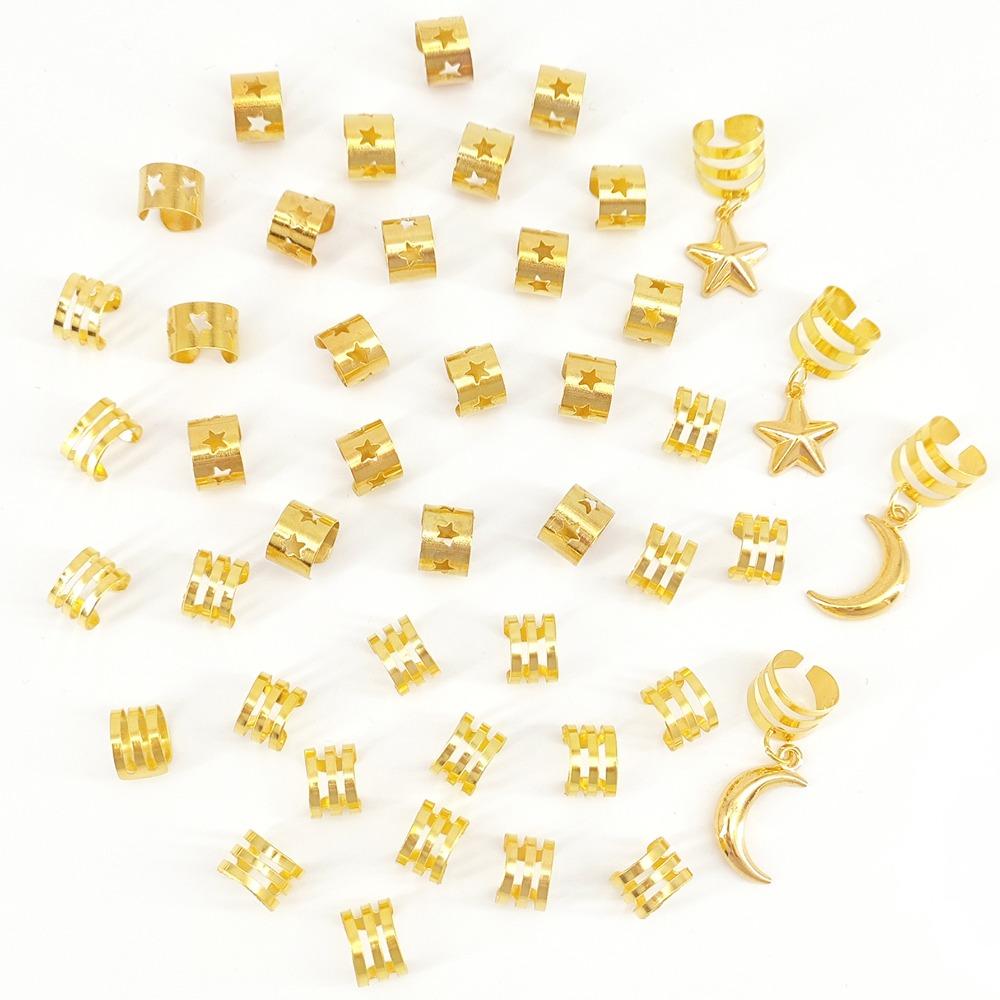 44pcs Stars Moon Hollow Out Hair Ring Dread Locks Hair Braid Tubes Dreadlocks Beads Decor