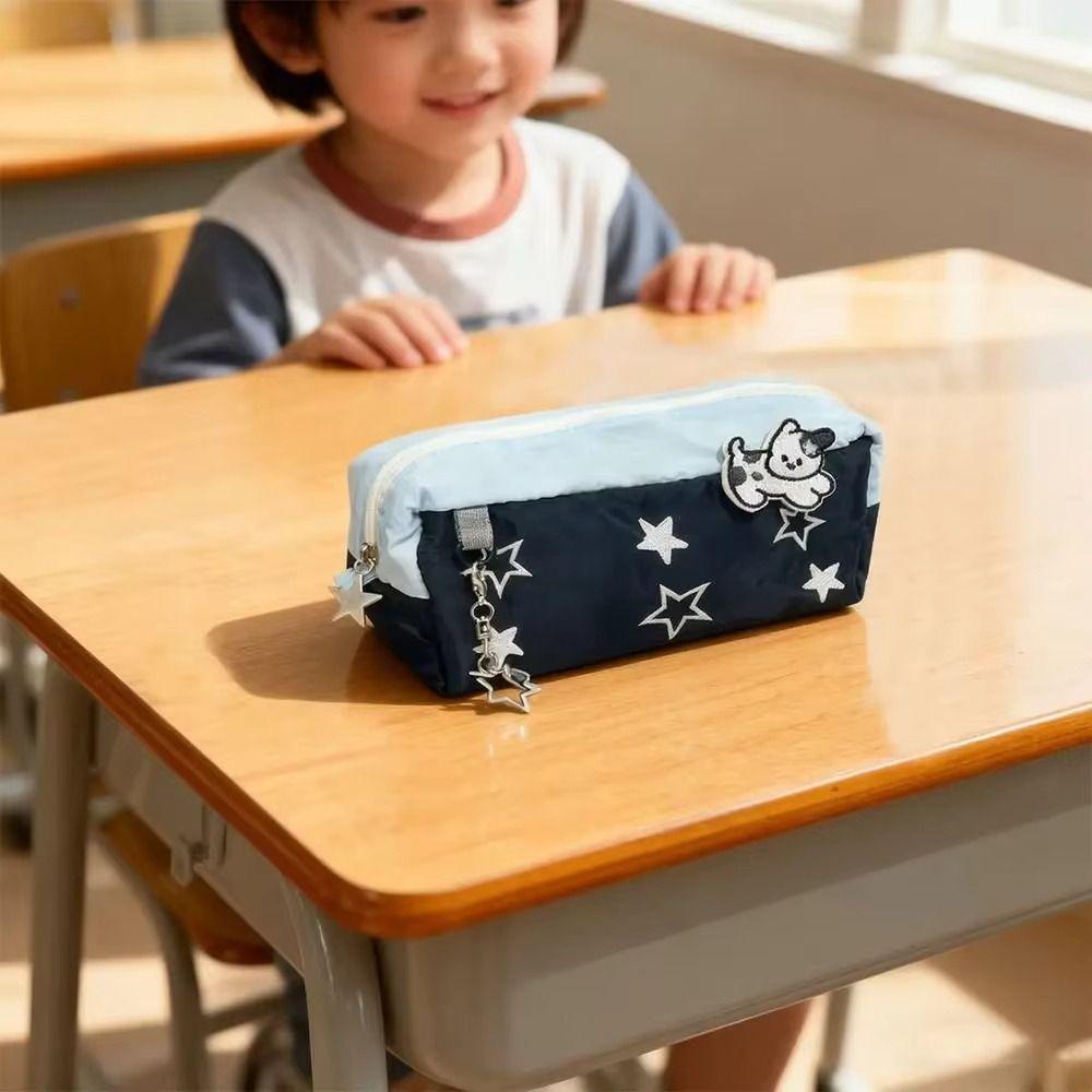 Embroidery Design Star Dog Pencil Case Fresh Color Pencil Storage Pouch Office Use