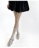 Ballet-Style White Lace Trim Bow-Knot Mid-Calf Nylon Pile-Up Socks Sparkly Sweet Style Summer Thin