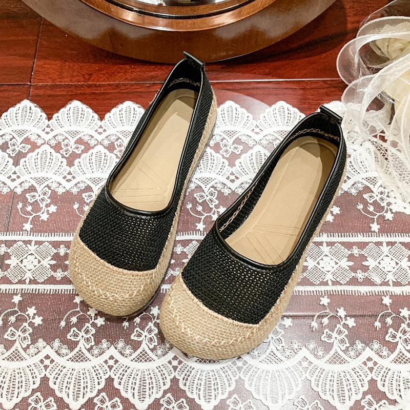 Женские туфли-рыбаки 2025 лето новая повседневная льняная кружевная вставка одинарные туфли женские со средним вырезом на одном педале Doudou женские туфли