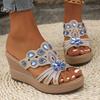 Fashion 2025 Summer Fashion Rhinestone Wedge Sandals Women Peep Toe Slip On Platform Sandals Woman Comfortable Thick Sole Beach Slippers