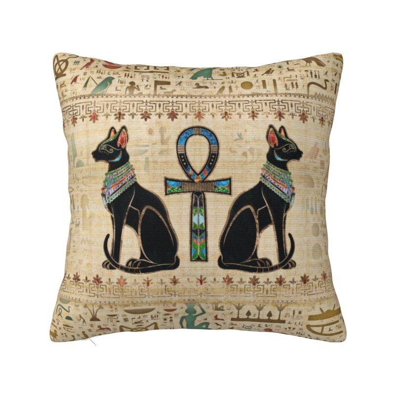 Египетская Богиня Кошка На Золотой Орнаментальной Плитке Подушка Декорация Египет Иероглифическая Подушка Декорация Салон Квадратная Наволочка