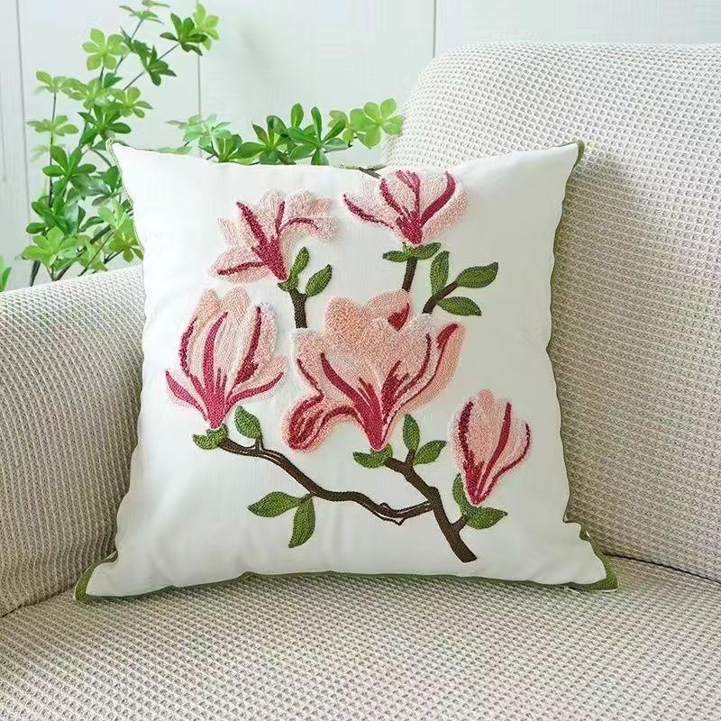 Nordic Fresh Embroidered Floral Pillow Cover Decorative Cushion Case for Sofa Bedroom Bed Backrest