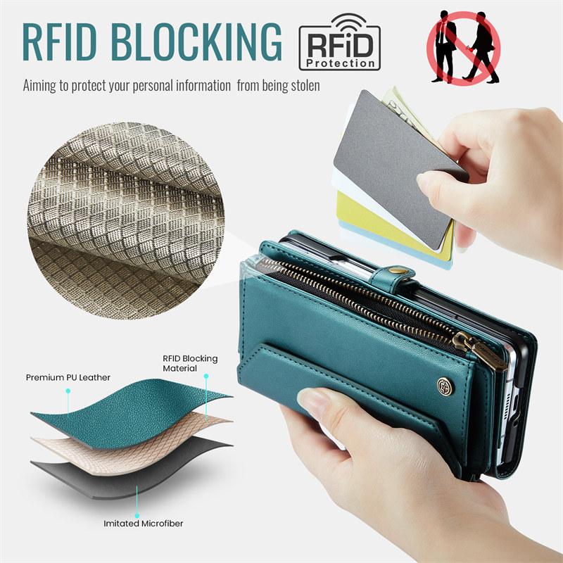 CaseMe Кожаный чехол-книжка для Samsung Galaxy Z Fold 7 5G 6 5 4 3 S26 Ultra S25 Edge S24 FE S23 S22 S21 S20 Plus Note 20 Кошелек на молнии Чехол-кардхолдер