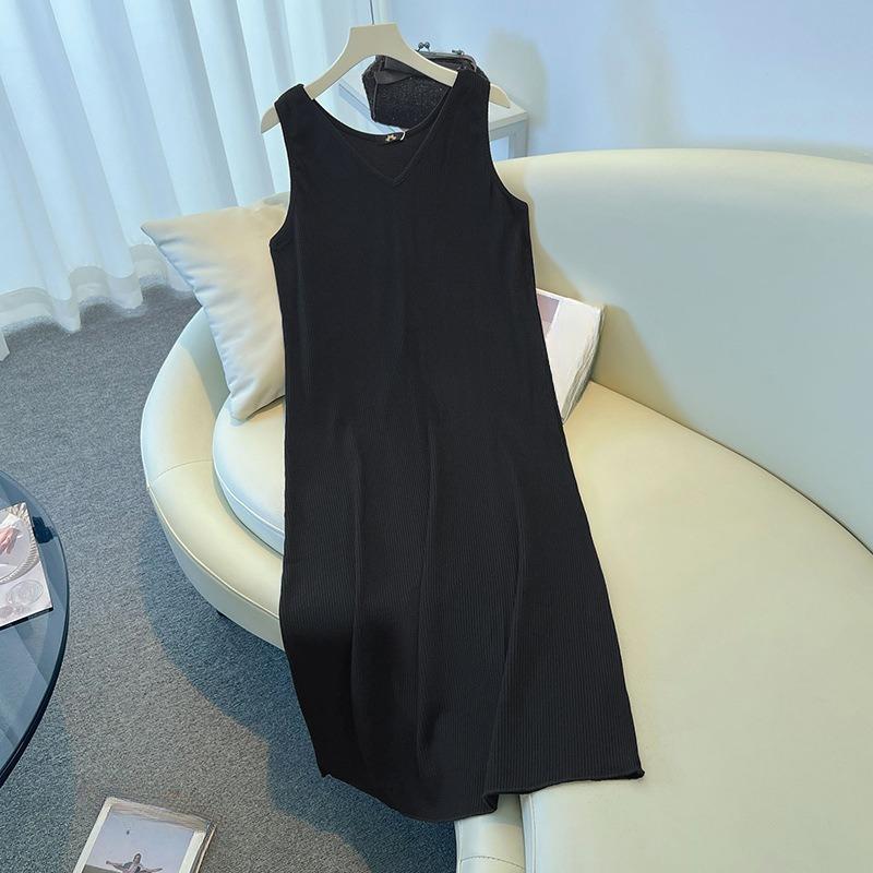 Летний новый стиль свободного трикотажного платья-жилетки без рукавов для женщин больших размеров с хорошей драпировкой