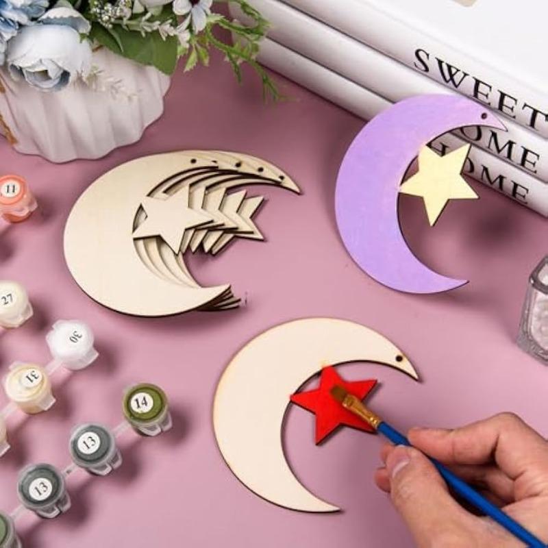 10 шт. Неокрашенные Деревянные Формы Луна Звезда для DIY Поделок Вырезки Пустые Деревянные Формы Луна Звезда для Превращения в Подарки на Детский Праздник