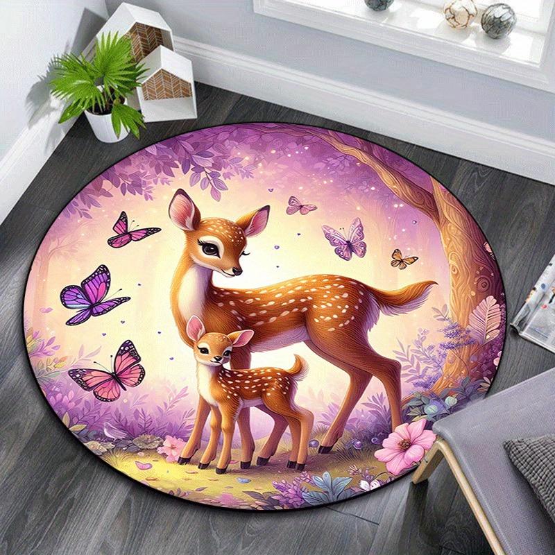 1pc Soft, Absorbent & Non Slip Elegant Sika Deer Round Rug Soft Circle Rug for Living Room & Bedroom Decor, Chair Mats, and Unforgettable Ho